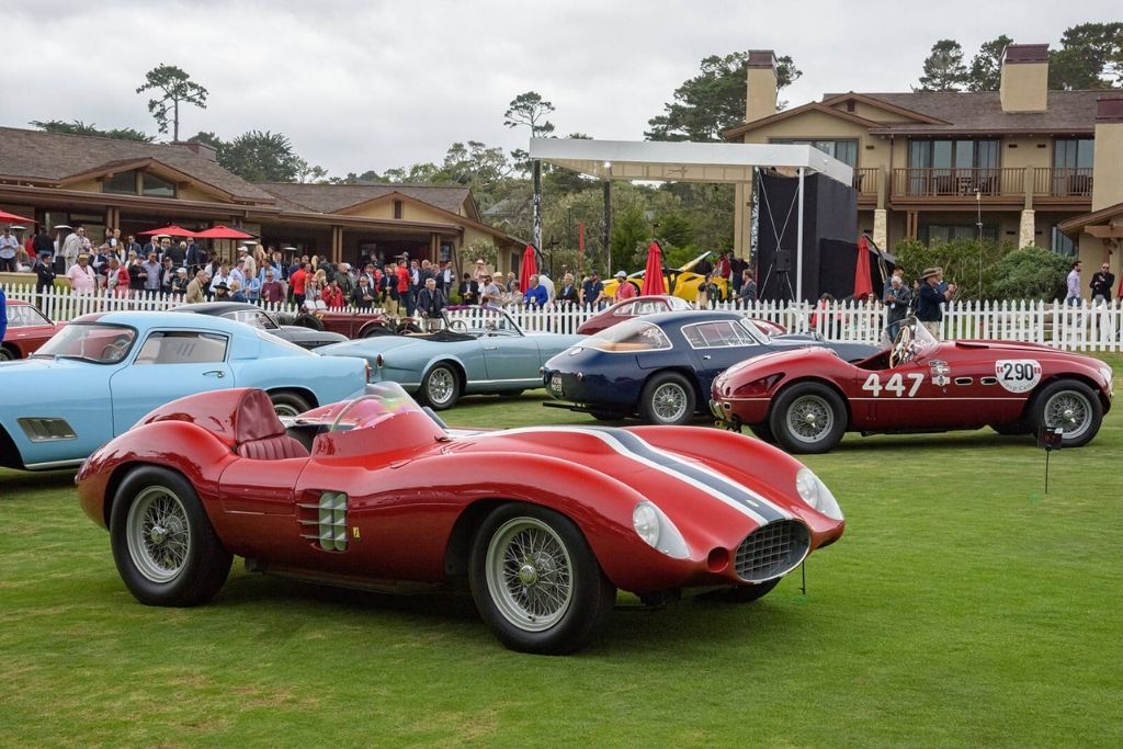 Classic collector cars displayed on the lawn during the Pebble Beach Concours d’Elegance in California.
