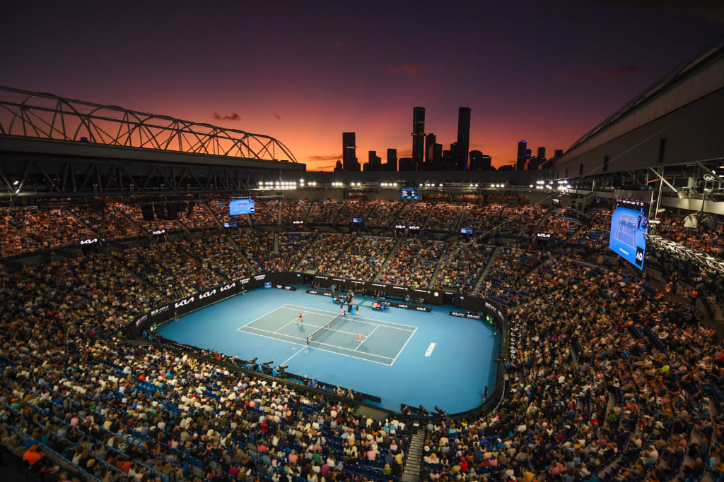 Evening match at Rod Laver Arena during the Australian Open tennis tournament in Melbourne.
