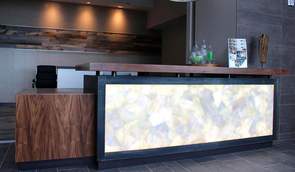 backlit reception desk