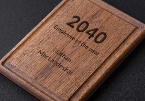 cnc created plaques and awards in wood metal and plastics