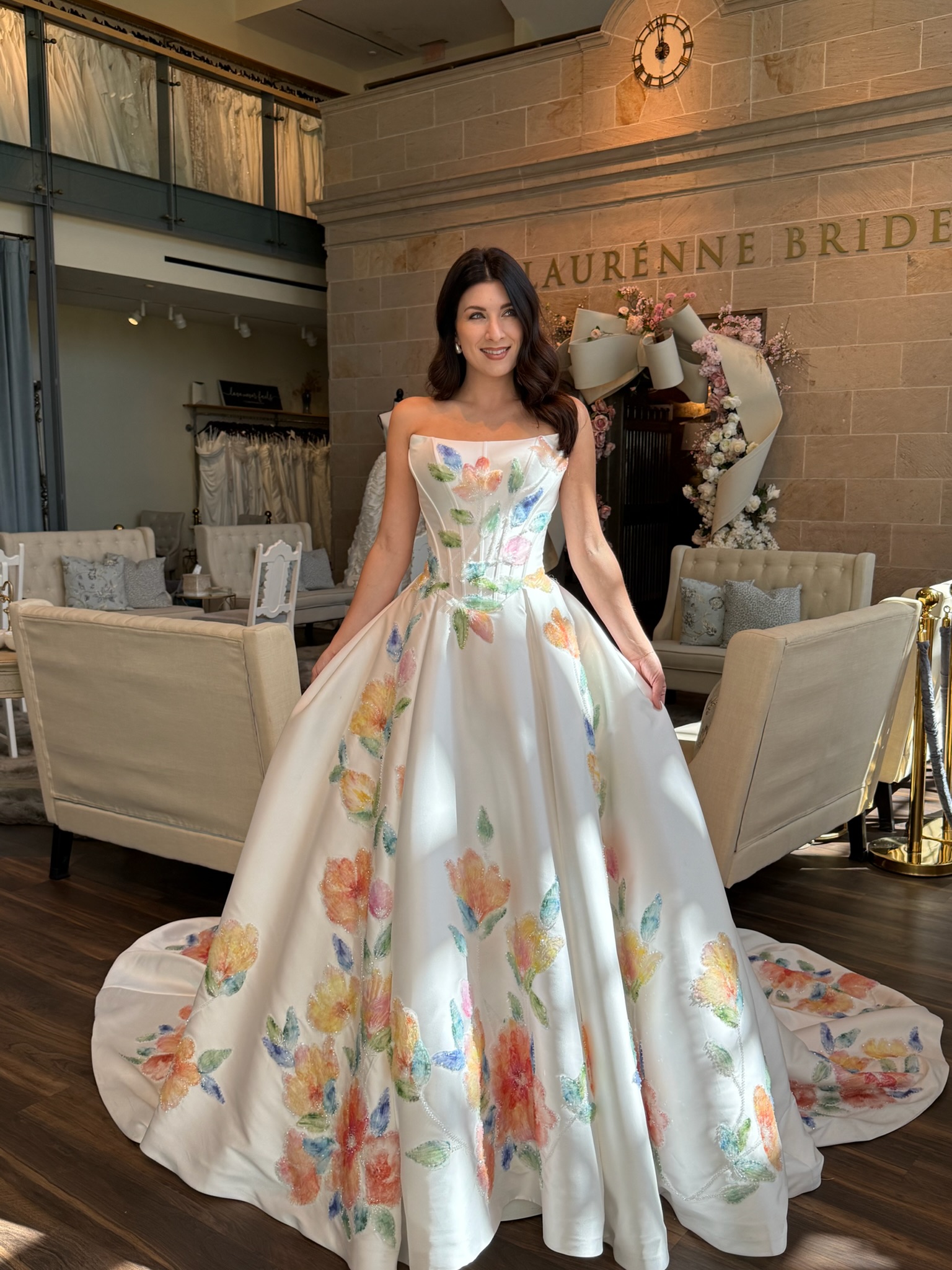 Floral embroidered ball gown wedding dress at Ava Laurénne Bride in Fredericksburg VA