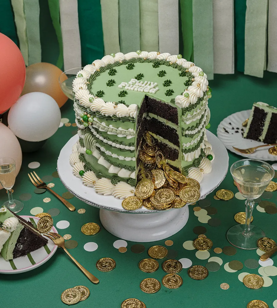 Fully Funded cake with golden coins.