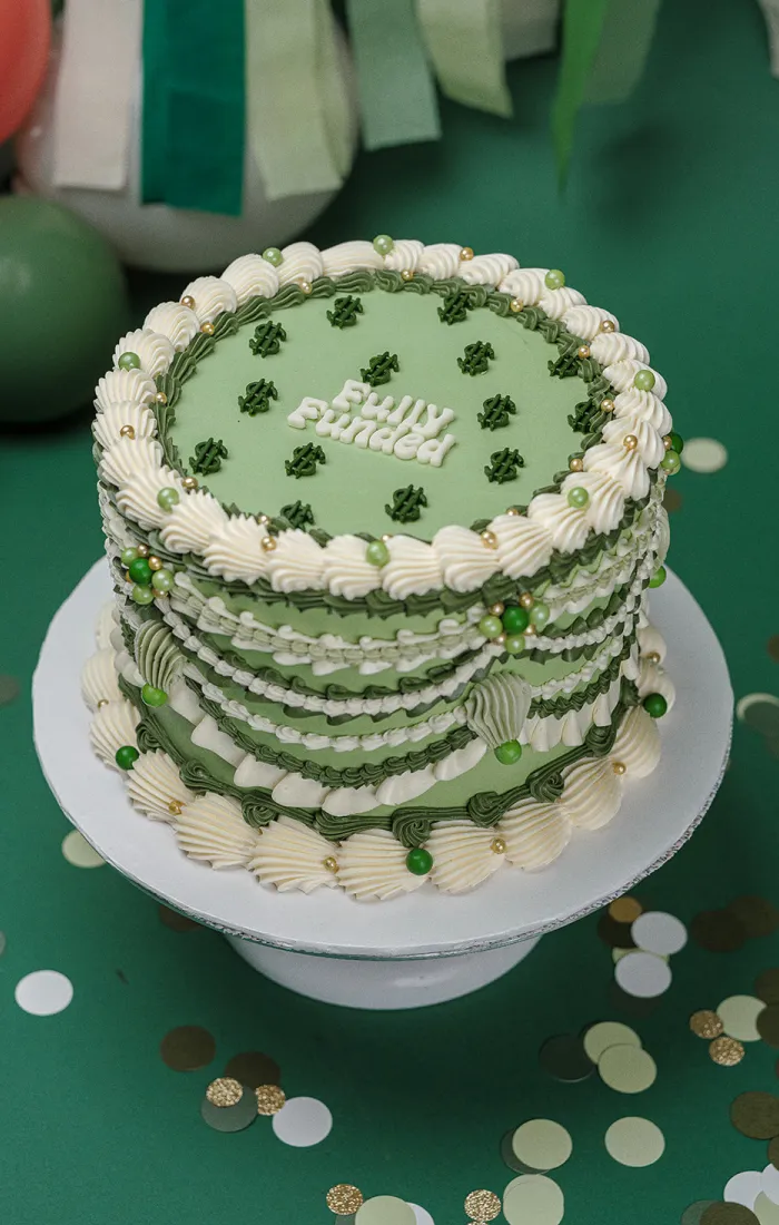 Fully Funded vintage mint green cake.