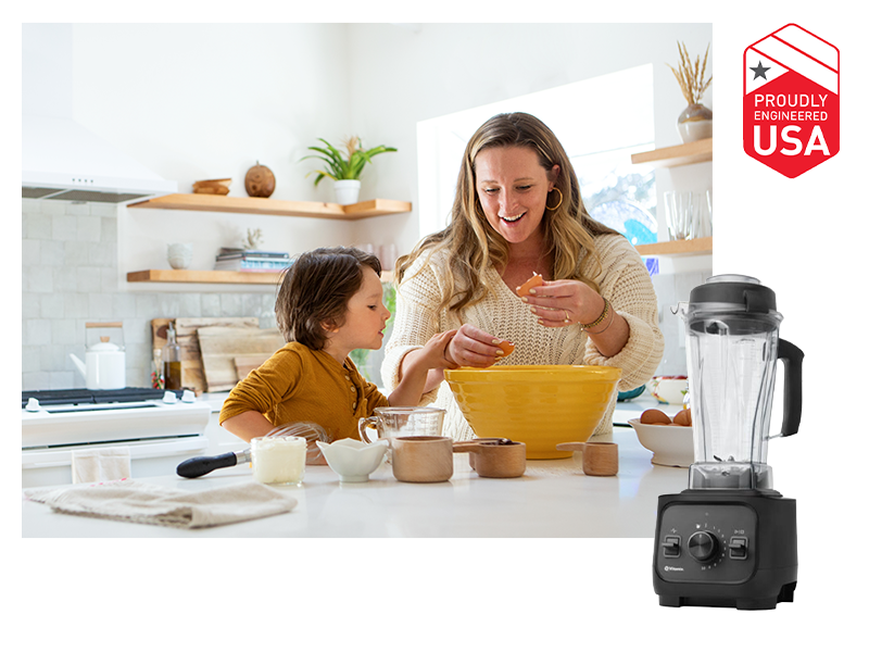 Woman baking with her son in the kitchen.