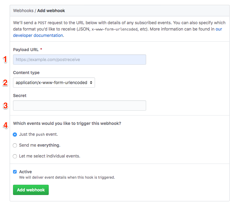 Image of Github webhook configuration settings