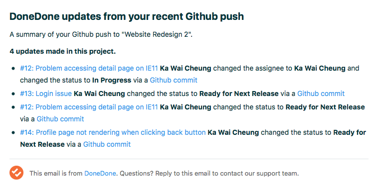 Email summary of Github commits