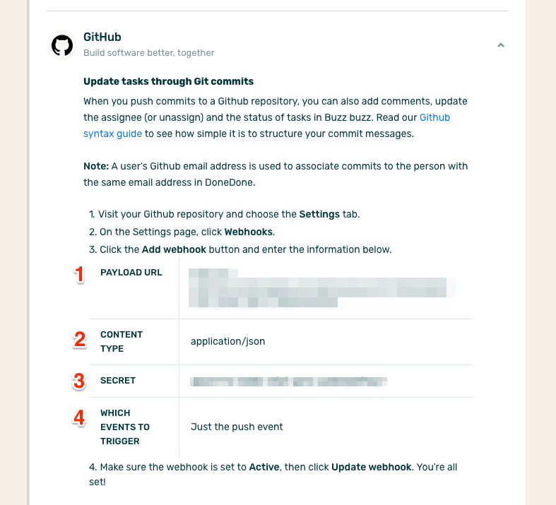 Image of Github panel in a DoneDone project