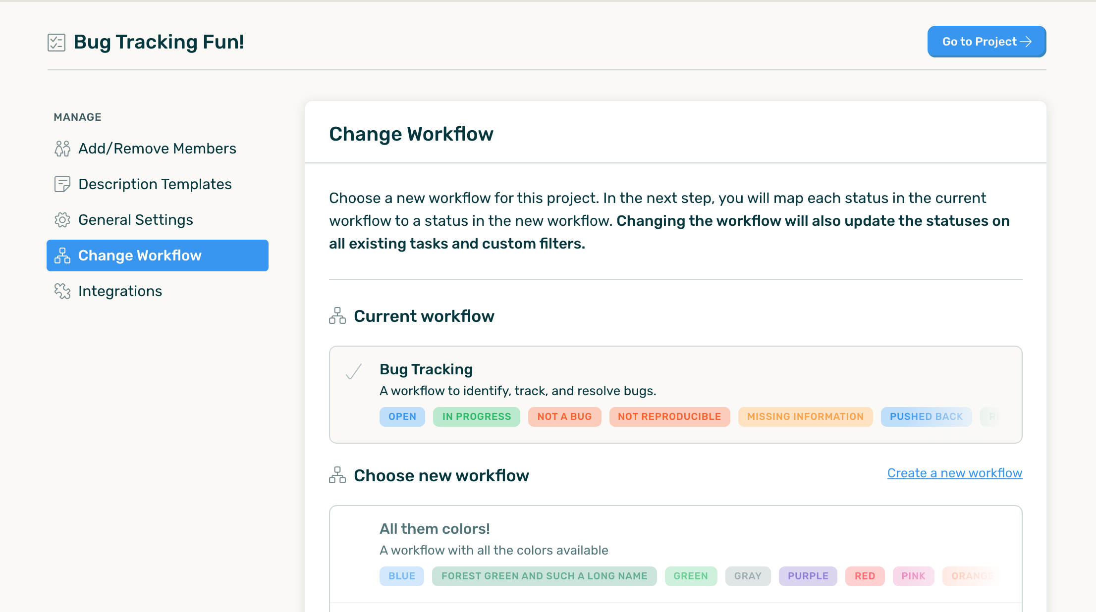 Current workflow and a list of new workflows