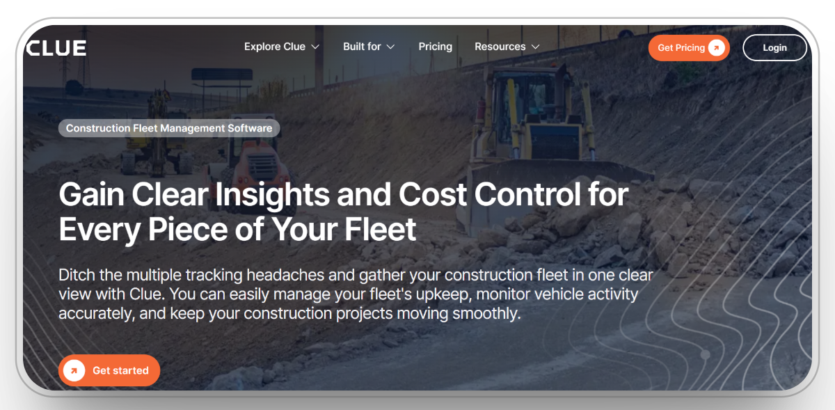 clue-construction-fleet-management-software-homepage-with-headline-and-get-started-button-2025