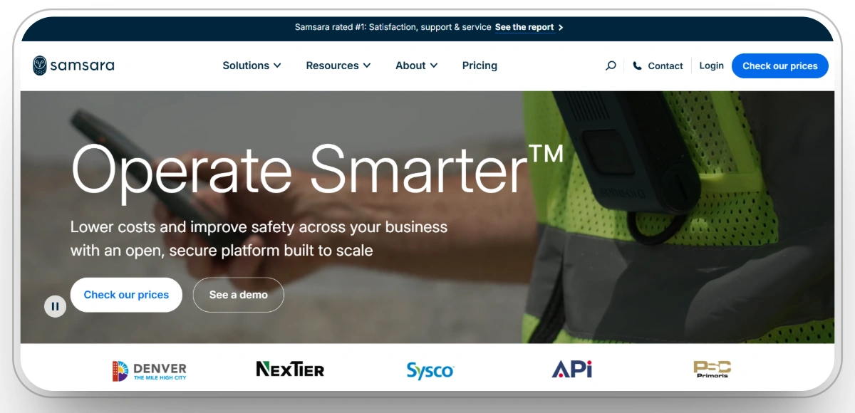 Samsara software interface for real-time fleet management and safety tracking.