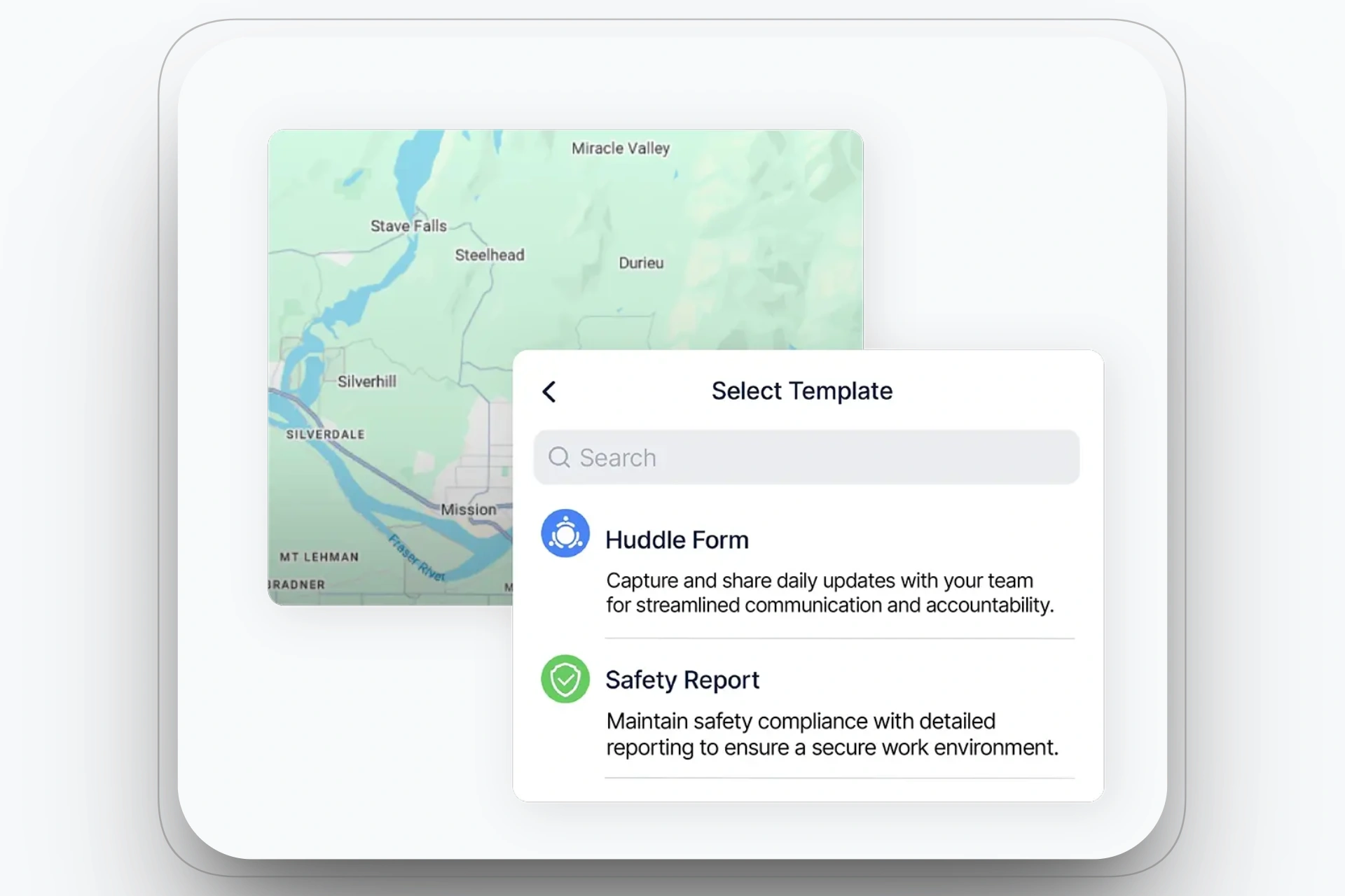 Construction site map with safety report and incident reporting templates.