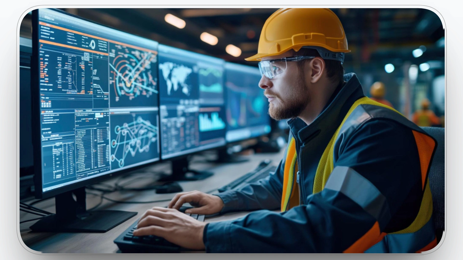 AI in Fleet Management Operator analyzing fleet performance data on a computer.