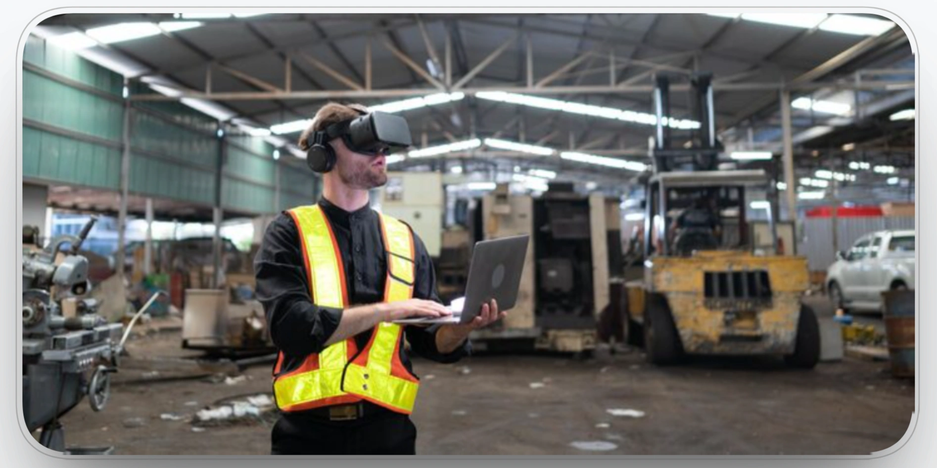 AI in Fleet Management Worker using VR for fleet operations in a warehouse environment