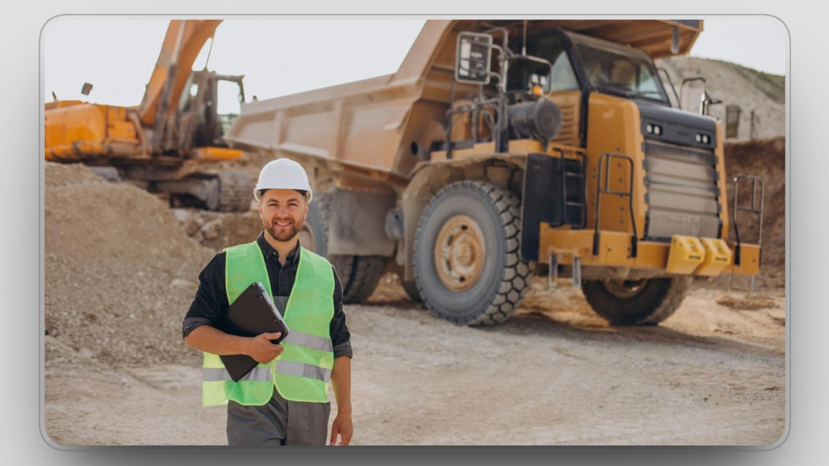Construction worker overseeing equipment on a construction site.