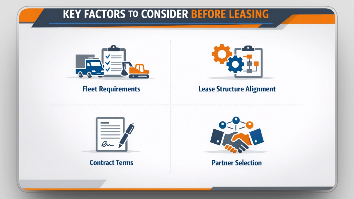 Infographic outlining key factors for fleet leasing requirements