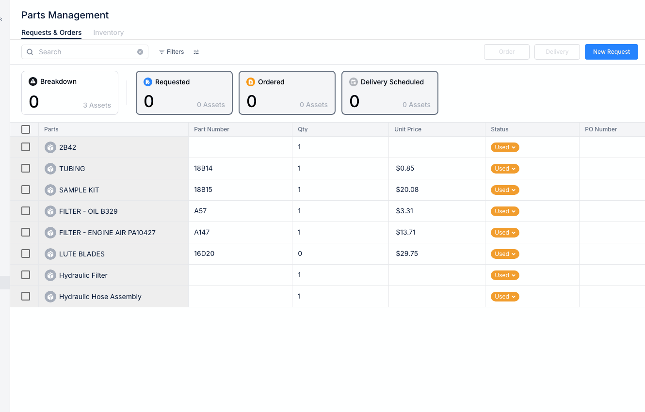 Parts management view