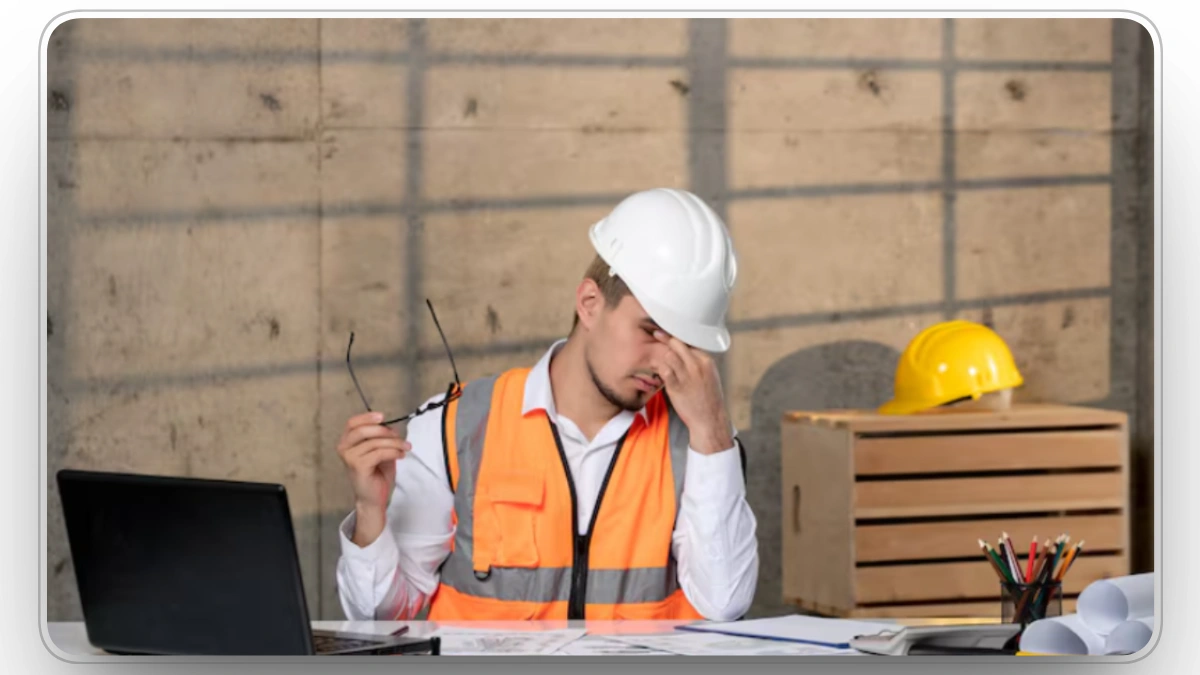 Frustrated construction worker stressed over project management.