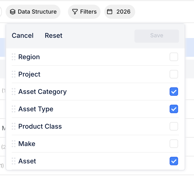 Data Structure panel with grouping options