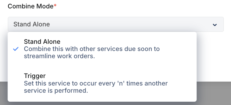 Combine Mode dropdown showing Stand Alone and Trigger options