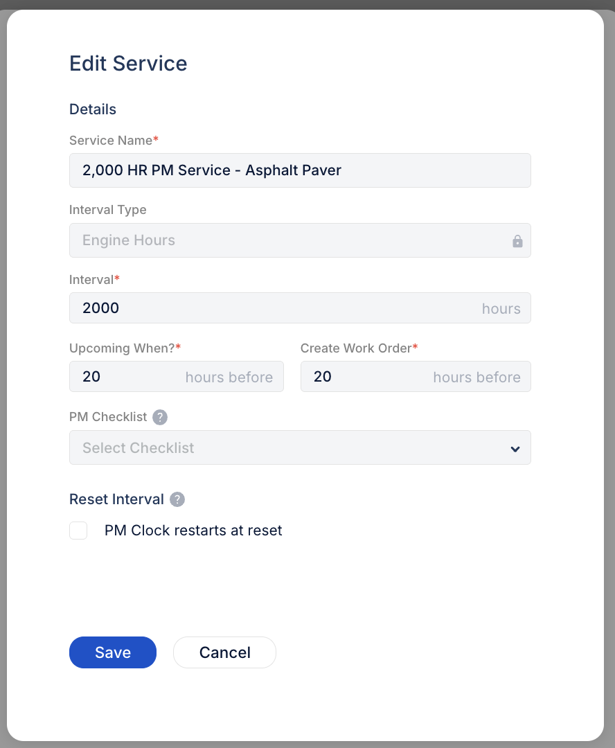 PM Work Order Scheduling and Status Controls