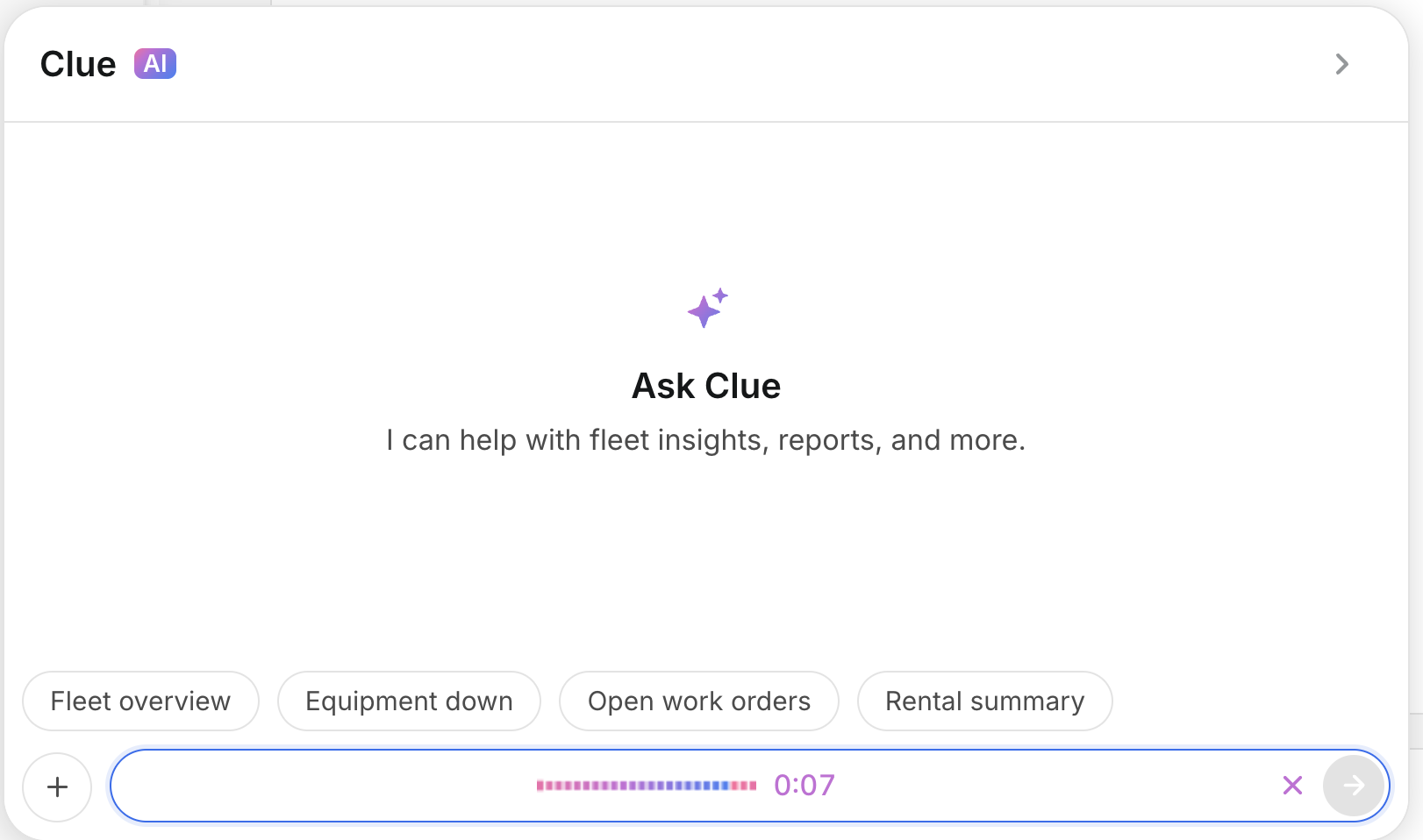 Voice recording active with waveform and timer showing 0:07