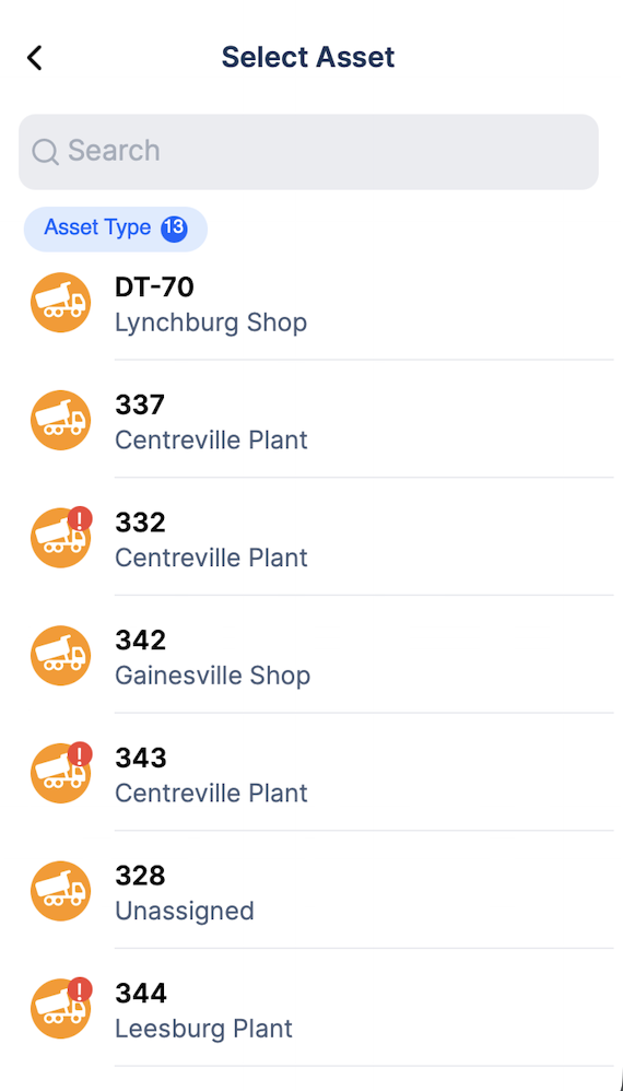 Select fuel source asset from list