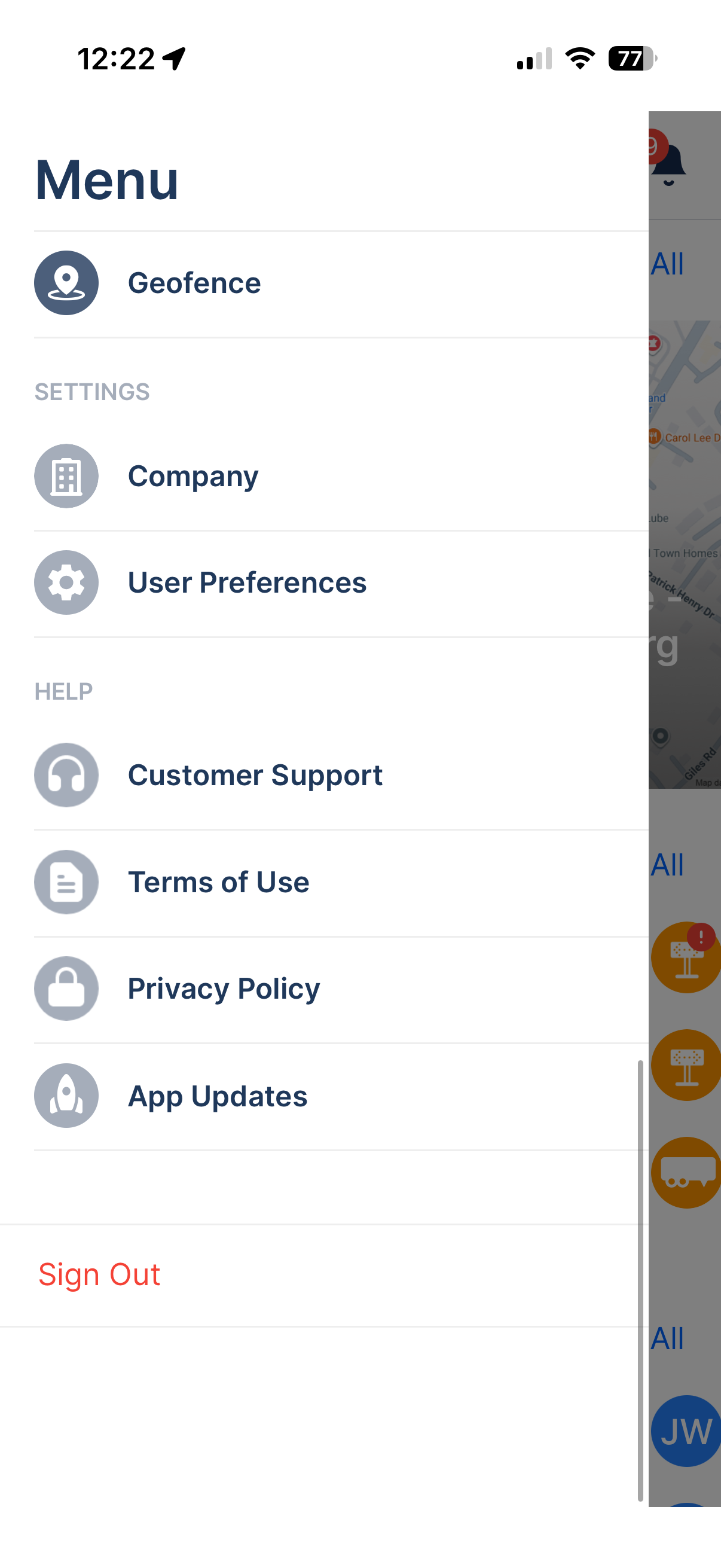 CLUE mobile app menu showing User Preferences under Settings