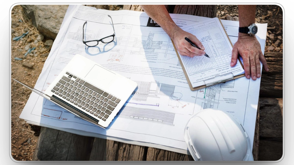 Construction project manager organizing tasks with digital tools.