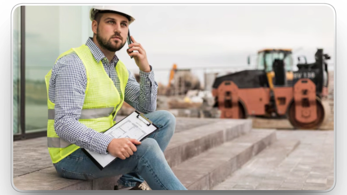 Site manager coordinating road roller use on a construction project
