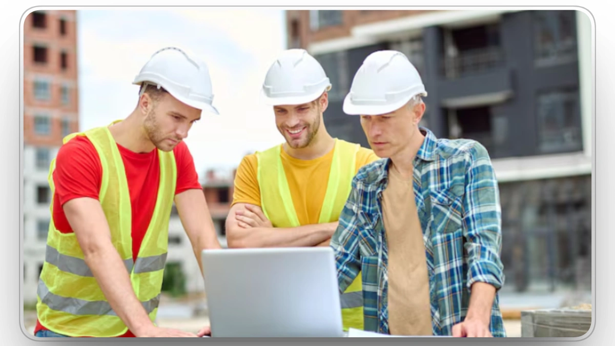 Construction team reviewing equipment data for better site planning