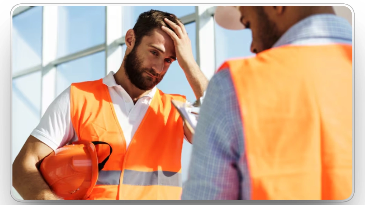 Construction worker reviewing site issues during lean project planning