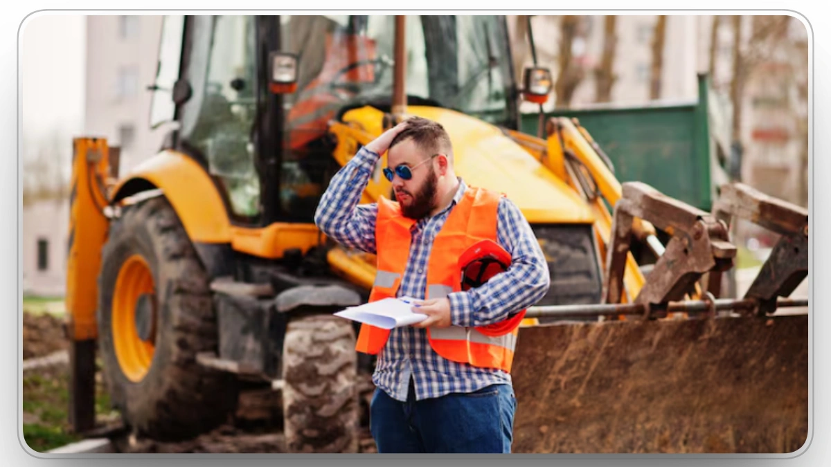 site manager reviewing paperwork beside a loader on a construction site