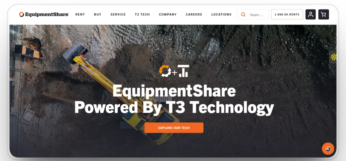 EquipmentShare T3 homepage