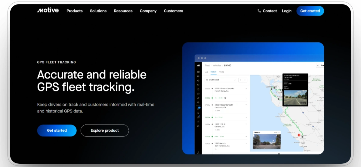 Motive GPS fleet tracking dashboard with live routes and vehicle activity