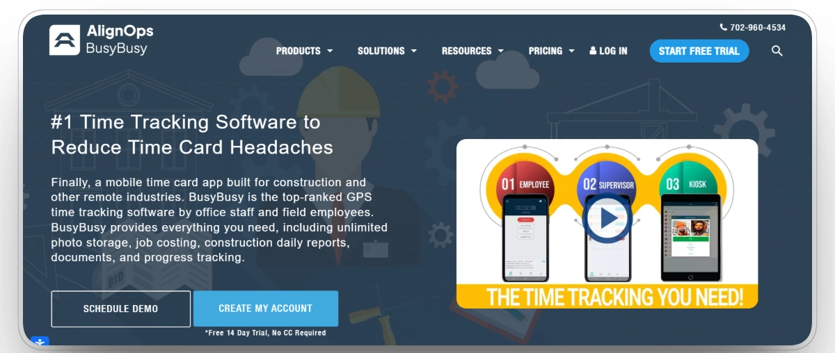 busybusy construction time tracking software for employees, supervisors, and kiosks
