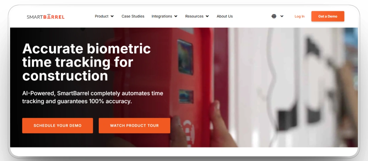 SmartBarrel biometric construction time tracking software for jobsites
