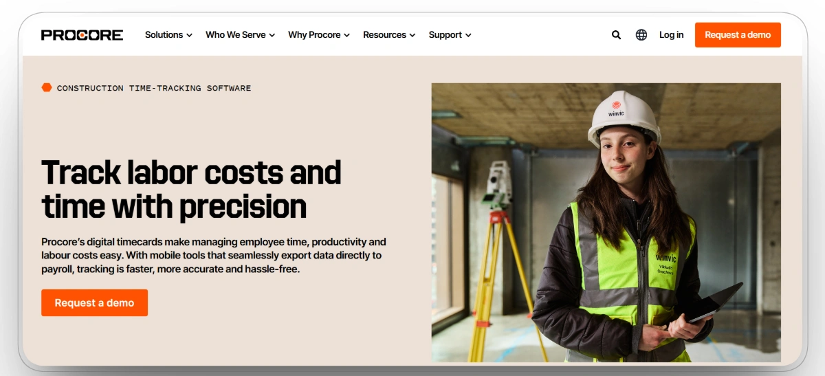 Procore construction time tracking software for labor cost management