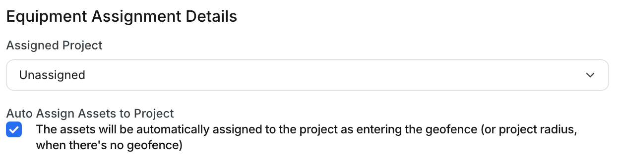 The auto assign checkbox inside Equipment Assignment Details