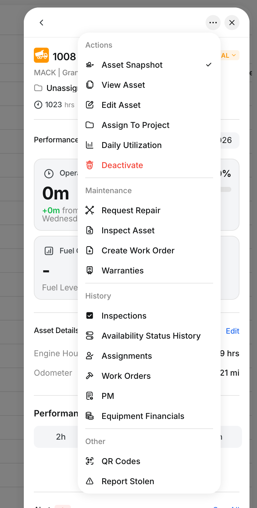 The asset actions menu with Edit Asset in the list