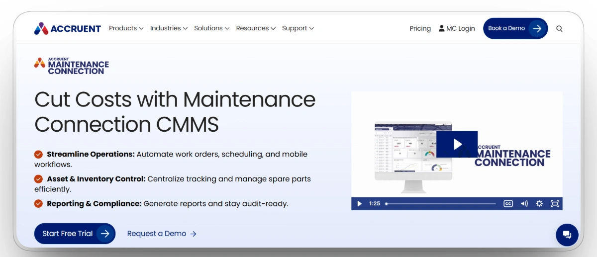 Maintenance Connection CMMS dashboard for work orders and asset maintenance