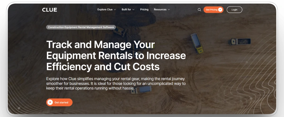 Clue construction equipment rental management software for tracking costs