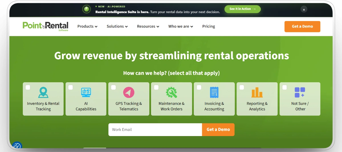 Point of Rental software for tracking rentals, maintenance, and analytics