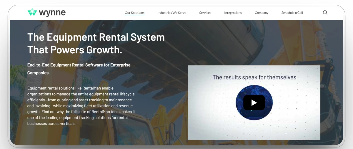 Wynne RentalMan equipment rental system for enterprise construction fleets