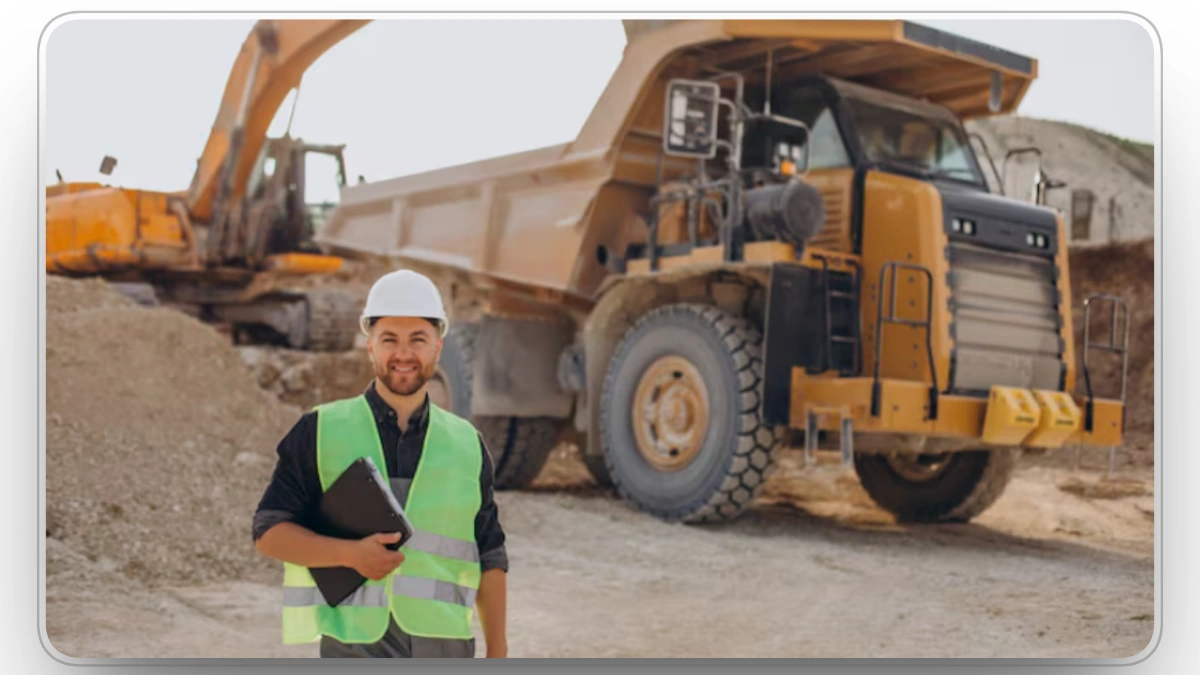 fleet manager inspecting construction equipment with digital records