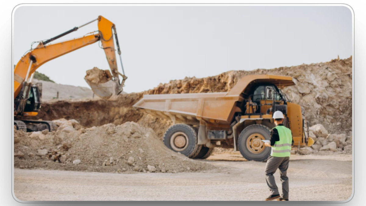 Construction worker monitoring equipment operations at a jobsite