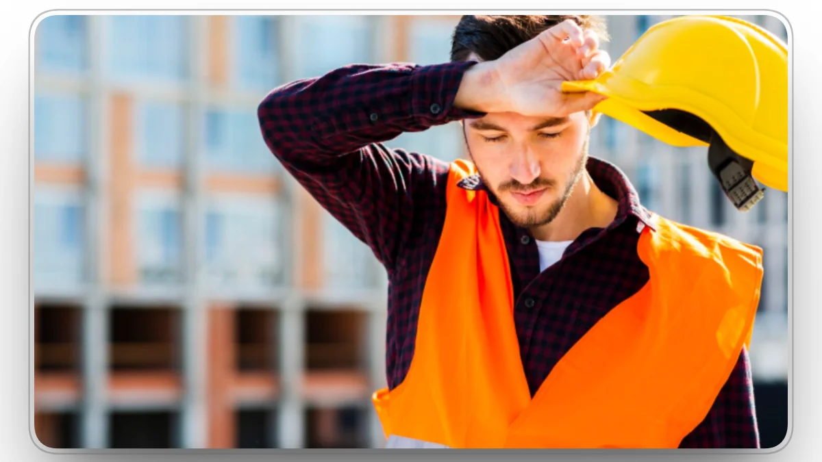 Construction worker cooling down during a heat break at a jobsite