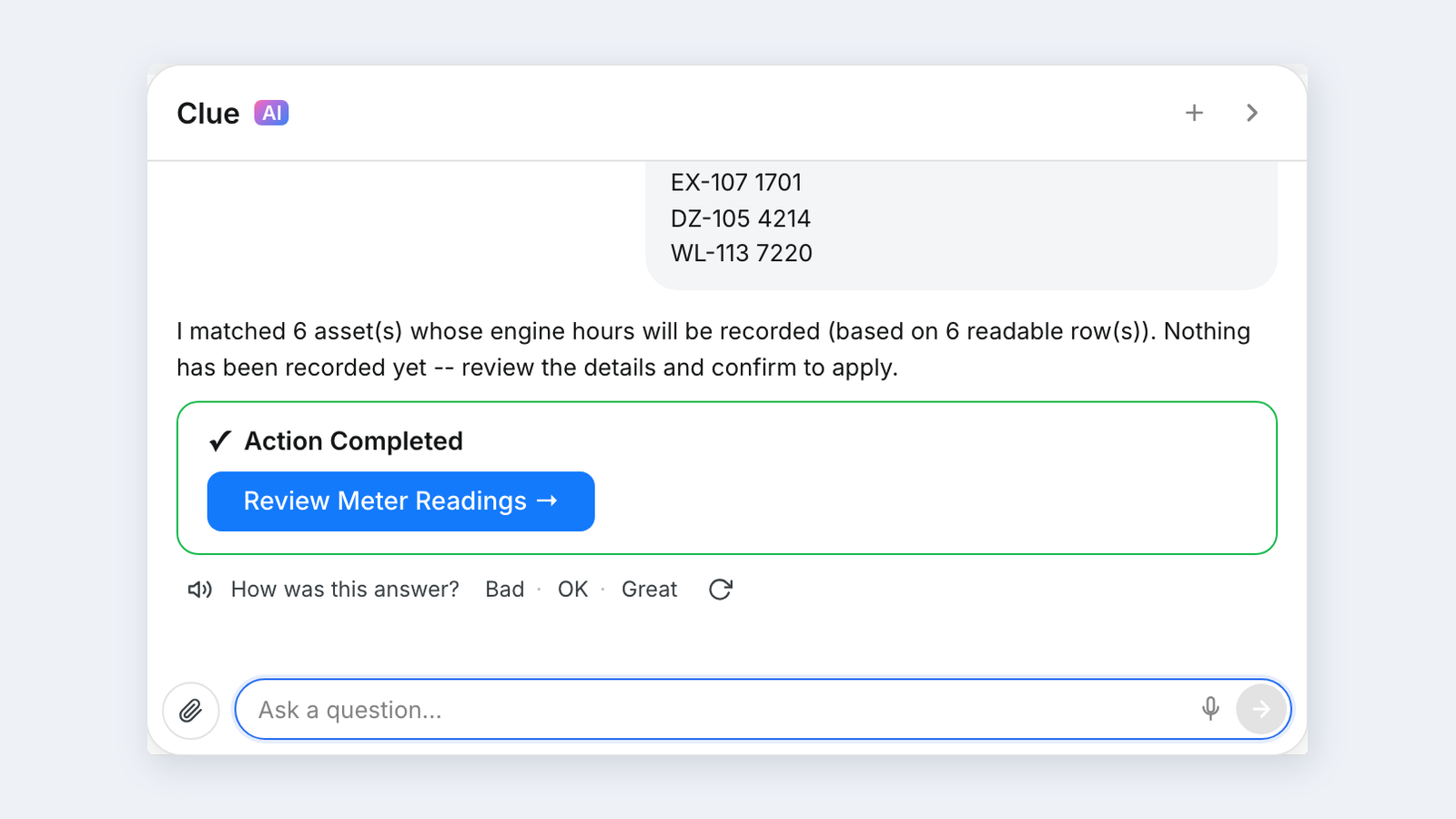 New at CLUE: Paste a List of Engine Hour Readings