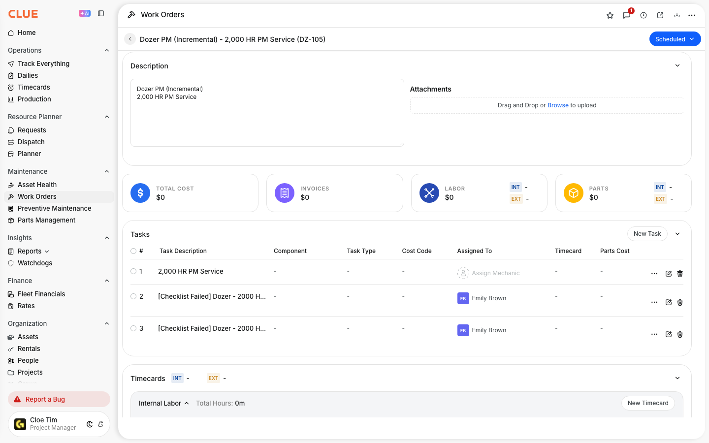 Tasks list with tasks marked Checklist Failed