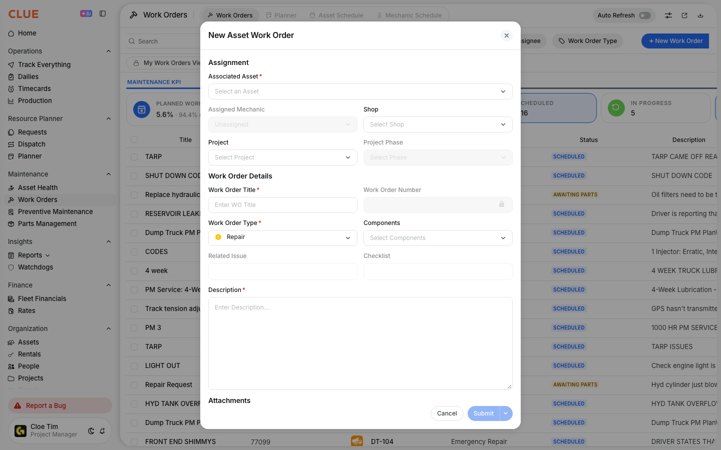 New Asset Work Order form with the Related Issue field