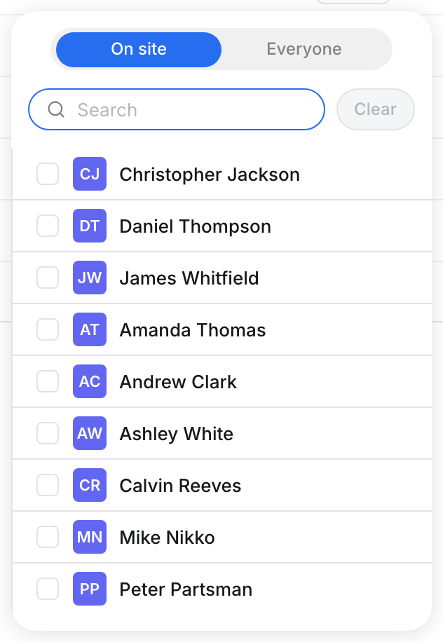 The operator picker with On site and Everyone